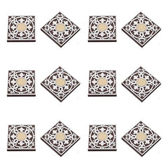 eCraftIndia Wooden Floral Printing Block Decorative Tea Light Candle Holders (Set of 12, Green White) Diwali Christmas Decorations Items for Home Office Christmas Gifts for Women Men Family Friend