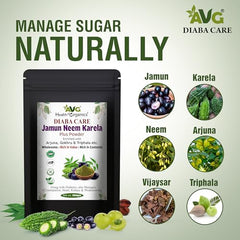AVG Health Organics Diaba Care Karela Jamun Neem Powder 200g | Pack of 4 | Diabetes Control Ayurvedic Supplement with Arjuna, Gokhru & Triphala | Helps in Relieving Constipation | AYUSH & GMP Certified