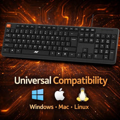 Ant Master 05 Wired USB Keyboard - Full-Size 104 Keys with Numeric Pad | Membrane Silent Typing, 1.3m Cable, Plug & Play | Ergonomic Office & Home Keyboard for PC, Laptop, Mac & Linux – Black