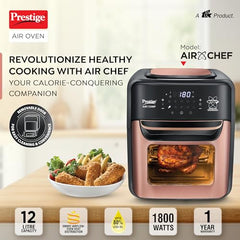 Prestige AirChef 12L Air Fryer Oven | 1800 Watts | 360° Rapid Air Technology | Multi-level Cooking | Rotisserie | 10 Preset Menu | 80% less Oil Consumption | Rose Gold | 1Y Warranty | ISI Certified