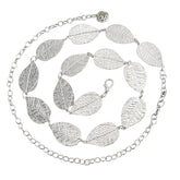SYGA Women's Dress Waist Chain Metal Leaf Hook Chain Simple Decorative Thin Belt(Silver)