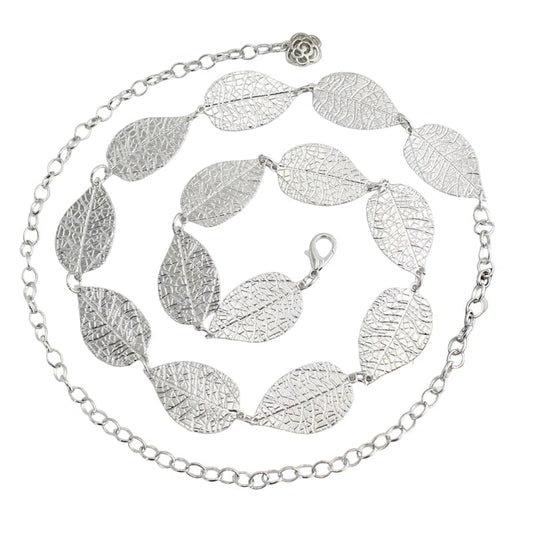SYGA Women's Dress Waist Chain Metal Leaf Hook Chain Simple Decorative Thin Belt(Silver)