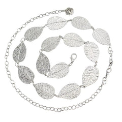 SYGA Women's Dress Waist Chain Metal Leaf Hook Chain Simple Decorative Thin Belt(Silver)
