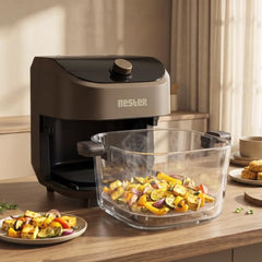 Nester Home Cook Glass Air Fryer 6.2 Ltr with 6mm Borosilicate Glass bowl and SteamLock™ Technology | 1600 W | 9 Smart Presets | Auto Clean Function | 100% Toxin Free | 3-year Warranty | Dalgona Brown