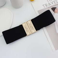 SYGA Women's Outer Wear Dress Coat Wide Waist Girdle Decoration Retro Buckle Elastic(Black)