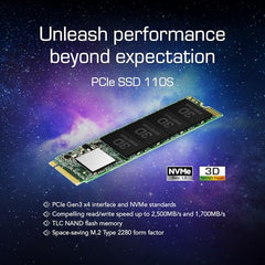 Transcend 128GB SSD NVMe PCIe Gen3 x4 110S, Solid State Drive, M.2 2280, Sequential Read/Write up to 1,500/550 MB/s - TS128GMTE110S