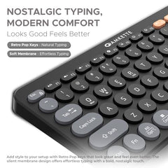 Amkette New and Improved Optimus BT 4-in-1 Multi-Device Wireless Keyboard, Pop Keys, Bluetooth, One-Click Device Switching, AI Access, Dual OS Layout, Windows, macOS, Android & iOS Compatible, Black