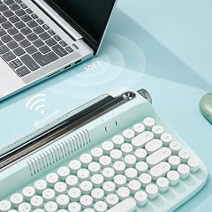 YUNZII ACTTO B303 Wireless Typewriter Keyboard, Retro Bluetooth Aesthetic Keyboard with Integrated Stand for Multi-Device (B303, Midnight)