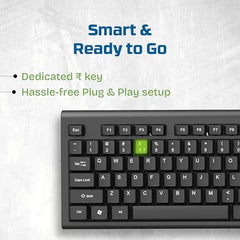 EARTHONIC Wired USB Keyboard for Laptop, PC & Desktop, Full Size USB Computer Keyboard with Numeric Keypad, Quiet Soft Keys, Multimedia Controls, Adjustable Stand, 1.4m Cable, Black