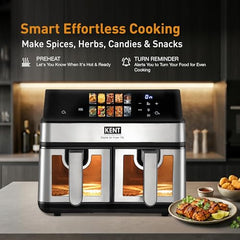 KENT Digital Air Fryer 5L | 1400W | Bake, Grill & Roast | Up to 80% Less Oil Usage | 8 Preset Menu | Rapid Heat Circulation | Digital Display & Touch Control Panel | Glass Window with in built Light