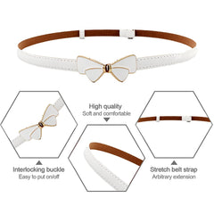 SYGA Women's Bow Knot Skinny Stretchy Leather Thin Belt, White (Pack of 1)