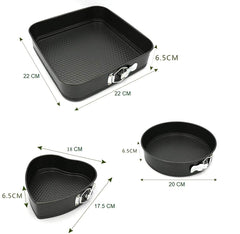 Syga Set Of 3 Circle, Square And Heart Shape Spring Form Cake Tin Mould - Black