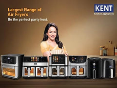 KENT Digital Air Fryer 5L | 1400W | Bake, Grill & Roast | Up to 80% Less Oil Usage | 8 Preset Menu | Rapid Heat Circulation | Digital Display & Touch Control Panel | Glass Window with in built Light