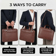EXIM Prime Laptop Bag for Men Office Use| Office Bag for Men| Vegan Leather Laptop Messenger Bag| Fits Up to 13 to 14 Inch Laptop| Business Briefcase with Handle and Shoulder Strap (Shaded Brown)