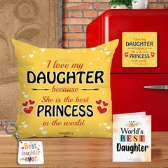 Gift for Daughter Birthday Special Birthday for Daughter Printed Cushion 12 inch X 12 inch + Micro Fiber Filler + Keychian + Magnet Girls Pillow Daughters Day for Daughter and Girls -10A (Color-7)