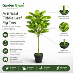 GARDEN GYANI Artificial Areca Palm Plant with Black Pot – 145 cm Tall Faux Tropical Decorative Plant with 35 Leaves for Home, Office & Living Room Décor