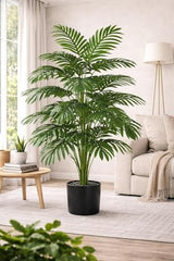 GARDEN GYANI Artificial Areca Palm Plant with Black Pot – 145 cm Tall Faux Tropical Decorative Plant with 35 Leaves for Home, Office & Living Room Décor