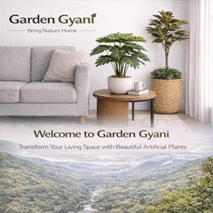 GARDEN GYANI Artificial Areca Palm Plant with Black Pot – 145 cm Tall Faux Tropical Decorative Plant with 35 Leaves for Home, Office & Living Room Décor