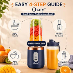 Juicer for Home ^ Lacossi Juicer Mixer Grinder with 1500mAh Battery, 6 Blades 3Gears Fast Blending, 2-Jar Capacity (400ml*2) | 40 Watts Bullet Rechargeable Portable Personal Juicer