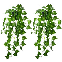 Tdas Plastic Artificial Plants With Pot Leaves Hanging Ivy Garlands Plant Greenery Vine Creeper Home Decor Door Wall Balcony Decoration Party - 50 Cm (2 Pcs Money Plants)