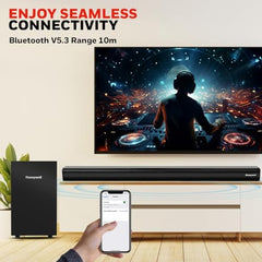 Honeywell Moxie V500 10W Portable USB Wired Soundbar, Speaker for PC,Desktop and Laptop with Volume Control and 3.5 mm AUX,2.0 Channel,52mmX2 Drivers,Plug &Play,2 Yrs Maufacuturer Warranty