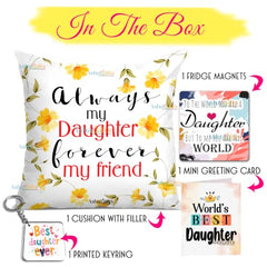 Gift for Daughter Birthday Special Birthday for Daughter Printed Cushion(12 inch X 12 inch with Filler with Keychian) Girls Pillow Daughters Day for Daughter and Girls AT-7