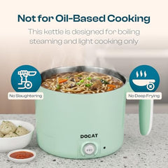 DOCAT Multipurpose Cook Kettle with Steamer, 1.2L Steel Pot (650W) | Stainless Steel Inner Pot, Adjustable Power Electric Cooker for Cooking, Boiling, Tea, Coffee, Noodles & Eggs