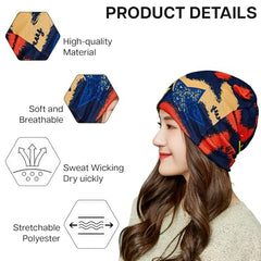 MOMISY Women Unisex Winter Beanie Hat & Neck Warmer | Knitted Multifunctional Scarf Cap with Letter Print | Warm Pullover Hat (in, Alpha, Free Size, MultiStar)