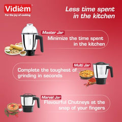 Vidiem EVA Royal 750W Mixer Grinder with 3 Jars | 750W mixer Grinder | 2 Years Product Warranty & 5 Years Motor Warranty | Red & Black