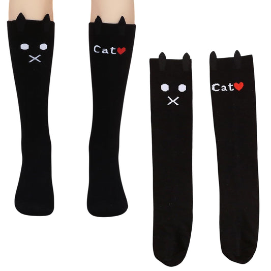 MOMISY 1 Pair of Baby Spring Winter And Autumn Combed Cotton Long Tube Knee-High Socks Suitable Age of 3 to 12 Years (LoveCatSolid, 3-12Y)