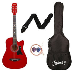 Juârez Acoustic Guitar Kit, JRZ38C/BK 38 Inch Cutaway, 038C with Bag, Strings, Pick and Strap, Black