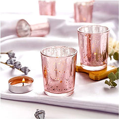 The Purple Tree Rose Gold Mercury Votive Tealight Candle Holders for Diwali and Christmas (Pack of 6) - Corporate Gifts, Home Decor, Decoration - Glass