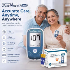 STANDARD Gluco Navii GDH Glucometer with GDH Blood Glucose Monitoring 100 Strips | 100 SD Round Lancets and a Lancing Device/Pricker