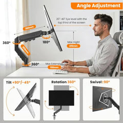 Dyazo Single Monitor Desk Mount Stand | Height Adjustable Fully Articulating Arm for 13–32 Inch Screens | VESA 75×75/100×100 Compatible | Tilt & Rotate Monitor Holder with C-Clamp/Grommet Base (Black)