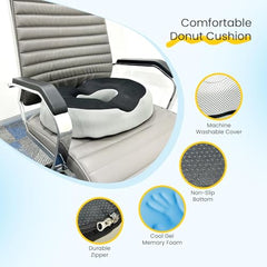 Sleepsia Donut Pillow for Tailbone Pain |1 Year Warranty| Coccyx Seat Cushion for Chair-Hemorrhoid& Piles Pillow-Car Seat Donut Cushion Hemorrhoids Fistula Prostate Post Relief (Memory Foam)