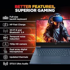 HP Victus, Intel Core 5 210H, 4GB RTX 3050 A (24GB DDR5, 512GB SSD) FHD, 144Hz, 300 nits, IPS, 15.6''/39.6 cm, Win11, M365* Office24, Mica Silver, 2.29kg, fa2500TX, Backlit, Gaming Laptop