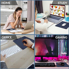 Tukzer Extended Vegan PU Leather Mouse Pad Desk mat Smooth Reversible Dual Color Splash Proof Anti Fray Stitched Edges Non-Slip Mousepad for Laptop Notebook Gaming Computer(Blue & Yellow 90CM X 45CM)