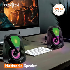 FRONTECH 2.0 USB Powered Multimedia Speakers with RGB Lights | 2 x 3W Drivers (5.2 cm) | AUX Connectivity | for Laptop, PC, Mobile | 1 Year Warranty (SW-0076, Black)