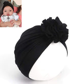 SYGA Unisex Baby Cap Nylon Cotton Flower Turban Hat Soft,Stretchable for Baby Cap 0-3 Years Black
