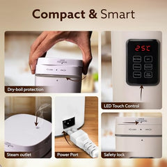 AGARO Delite Portable Electric Kettle, 500 Ml, Fast Boiling, Adjustable Temperature, Keep Warm, Dechlorination, Porridge, Double Layered Body, Travel Electric Kettle, Hot Water, White