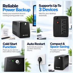 Lapcare Lapon-750 600VA /360W, 230V, UPS System, an Ideal Power Backup & Protection for Home Office, Desktop PC & Home Electronics, Lead Acid Battery, Black
