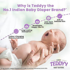 TEDDYY Easy Baby M Size Diaper Tape Style |126 Count (Medium) | 6-11 kgs (Pack of 2) | Quick Absorbency | Extra Super Soft | Anti - Bacterial | Wetness Indicator with Adjustable Grip Tapes
