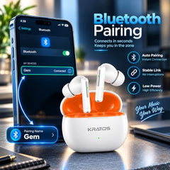 Kratos TW02 Ear Buds Wireless with 60H Playtime, Noise Isolation & Clear Calls, Bluetooth Earbuds with Voice Assistant, Ear Buds with Bluetooth V 5.3 & with Type C Fast Charging, IPX5 TWS Earphones