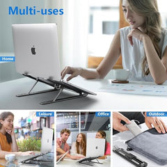Tukzer (Imported Foldable Laptop Stand Riser for Laptop, MacBook, Notebook & Tablets up to 17 Inch, 7 Level Height Angle Adjustment, 2X Stronger M-Shape Aluminum Silicone Pads Air Ventilation-Black