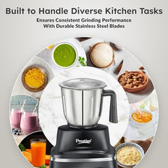 Prestige Prisma Pro 750W 5 Jars Mixer Grinder|Stainless Steel Jars 3U, Multi Utility Jar 1 U, & Juice Jar 1 U|6 Super-Efficient Blades|Black & Silver