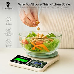 HomeBasic Digital Kitchen Weighing Scale 10kg |Food Weighing Machine, Weight Scale for Food, 1g Accuracy, Multi-Unit (g, oz), Tare Function, Waterproof Platform for Cooking, Baking & Diet (Beige+Grey)
