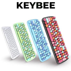 iGear KeyBee Retro Typewriter Inspired 2.4GHz Wireless Keyboard with Mouse Combo for Desktop/Laptop and Devices with USB Support, Single Nano Receiver, Round Keycaps, Cleaning Brush (White) (Green)