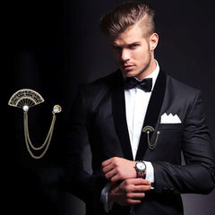 SYGA Men's & Women Suit Shirt Stud Lapel Pin Chain Tassel Brooch Pin with Crystal Chain(fan gold)
