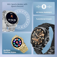 Fastrack MYND 1.93” AMOLED Display Smart Watch for Men & Women with AI Watch Faces,AI Chat,Offline Voice Commands,Curved Metallic Design,Functional Crown,BT Calling, Health Suite,100+ multisport modes