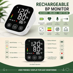 D MEDICARE Rechargeable Blood Pressure Monitor, Glucometer Set & Infrared Thermometer Combo | Home Health Care Kit | BP, Blood Sugar & Temperature Monitoring (RECOMB-110)
